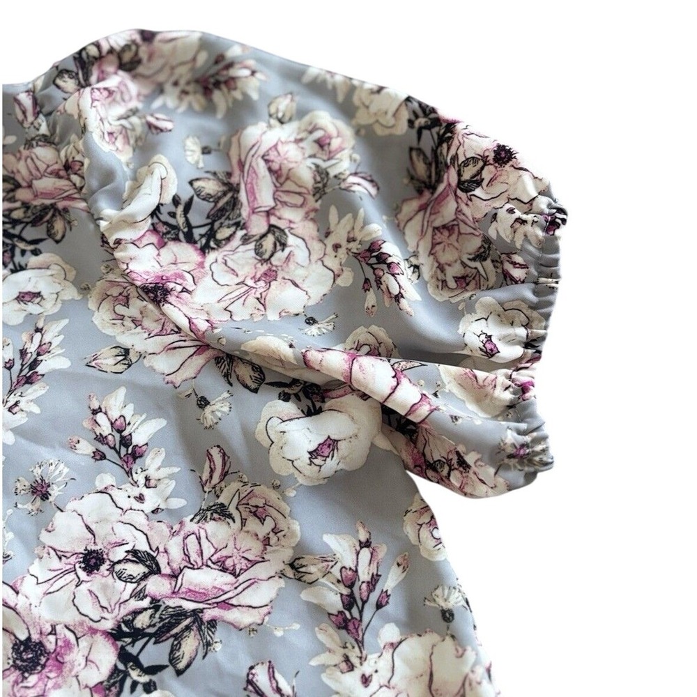 Ophelia Roe Gray And pink Floral Casual Flowy Business Casual Blouse Size L. - Picture 7 of 9